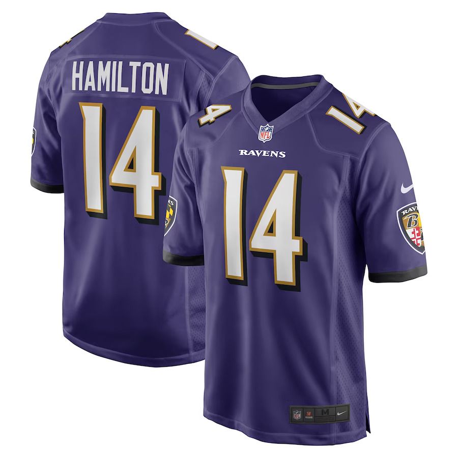 Men Baltimore Ravens #14 Kyle Hamilton Nike Purple Player Game NFL Jersey->youth nfl jersey->Youth Jersey